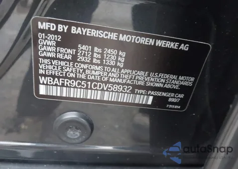 2012 BMW 550I z USA, uszkodzony, nr VIN WBAFR9C51CDV58932